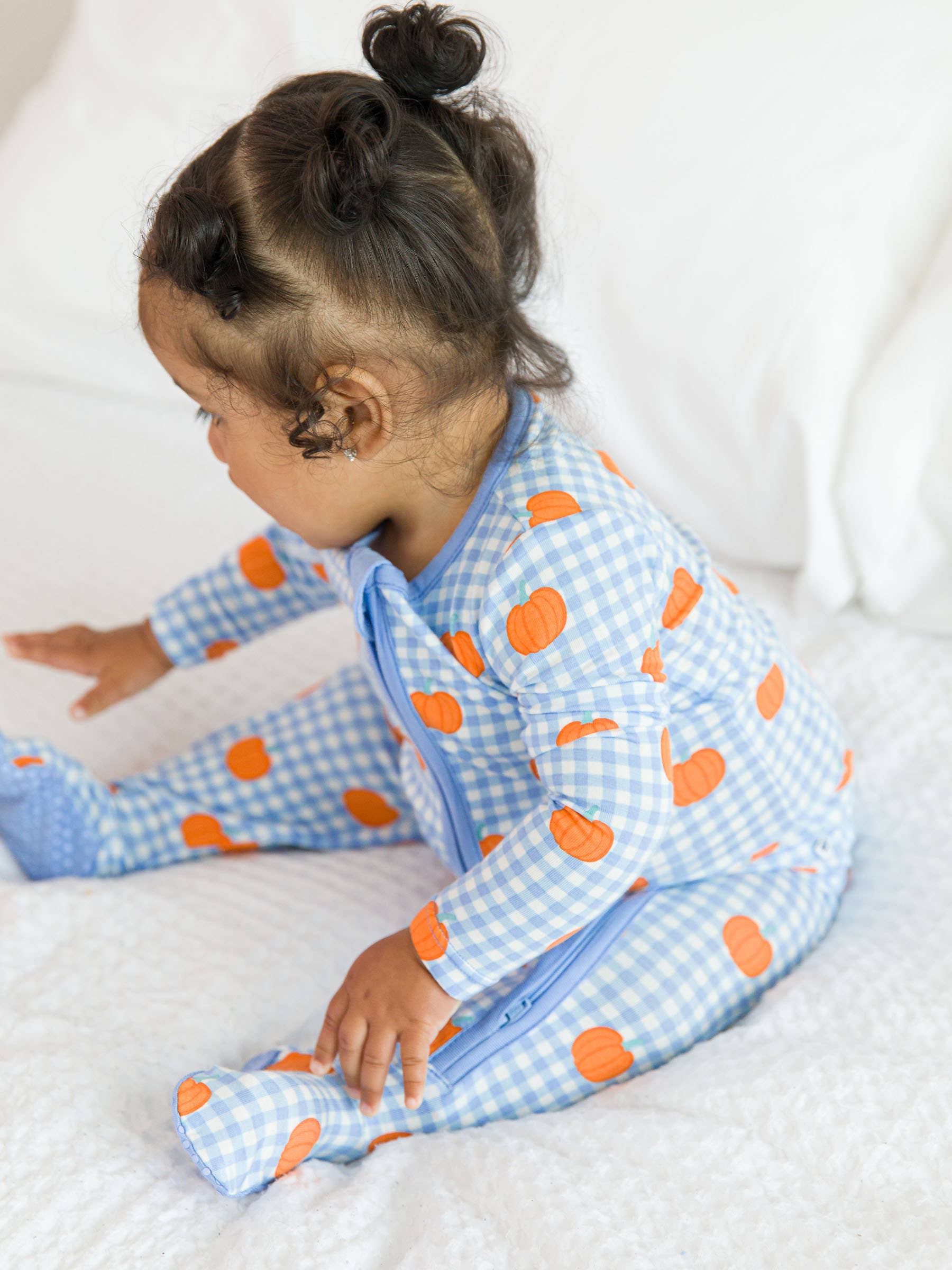 Pumpkin Patch Gingham Bamboo Footie
