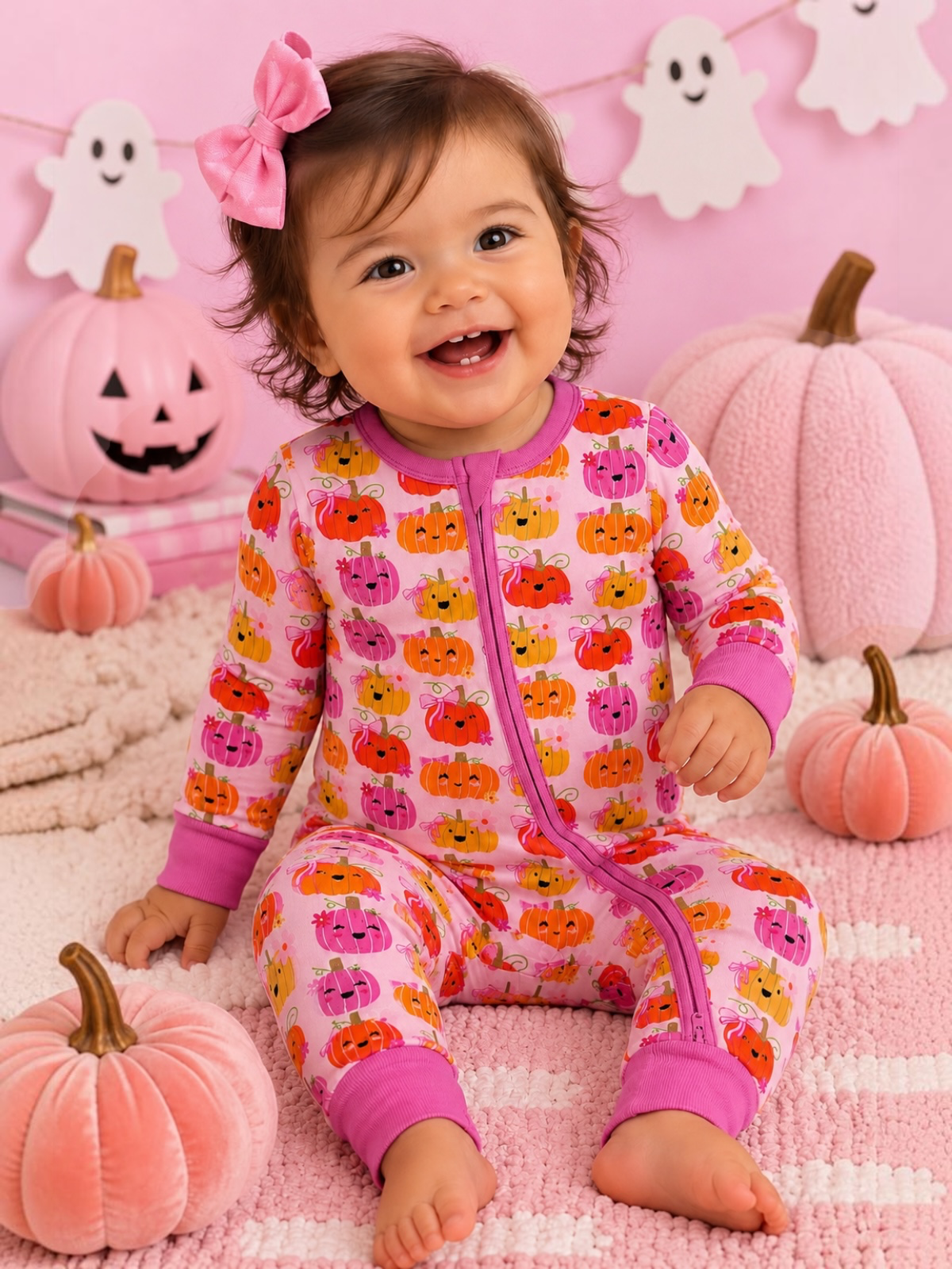 Pink Pumpkin Bamboo Footie
