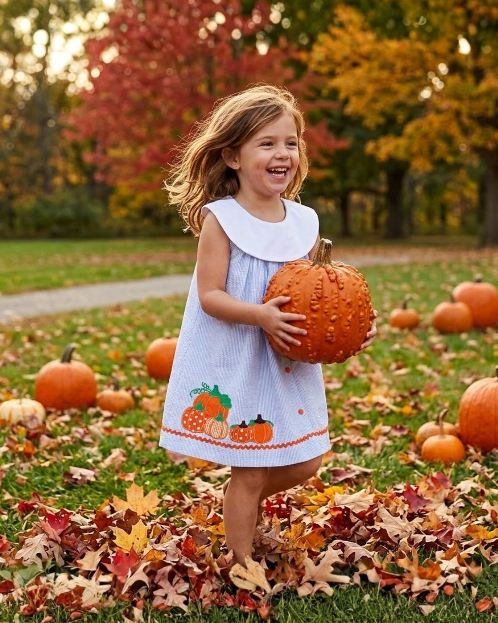 Pumpkin Patch Seersucker Yoke Dress
