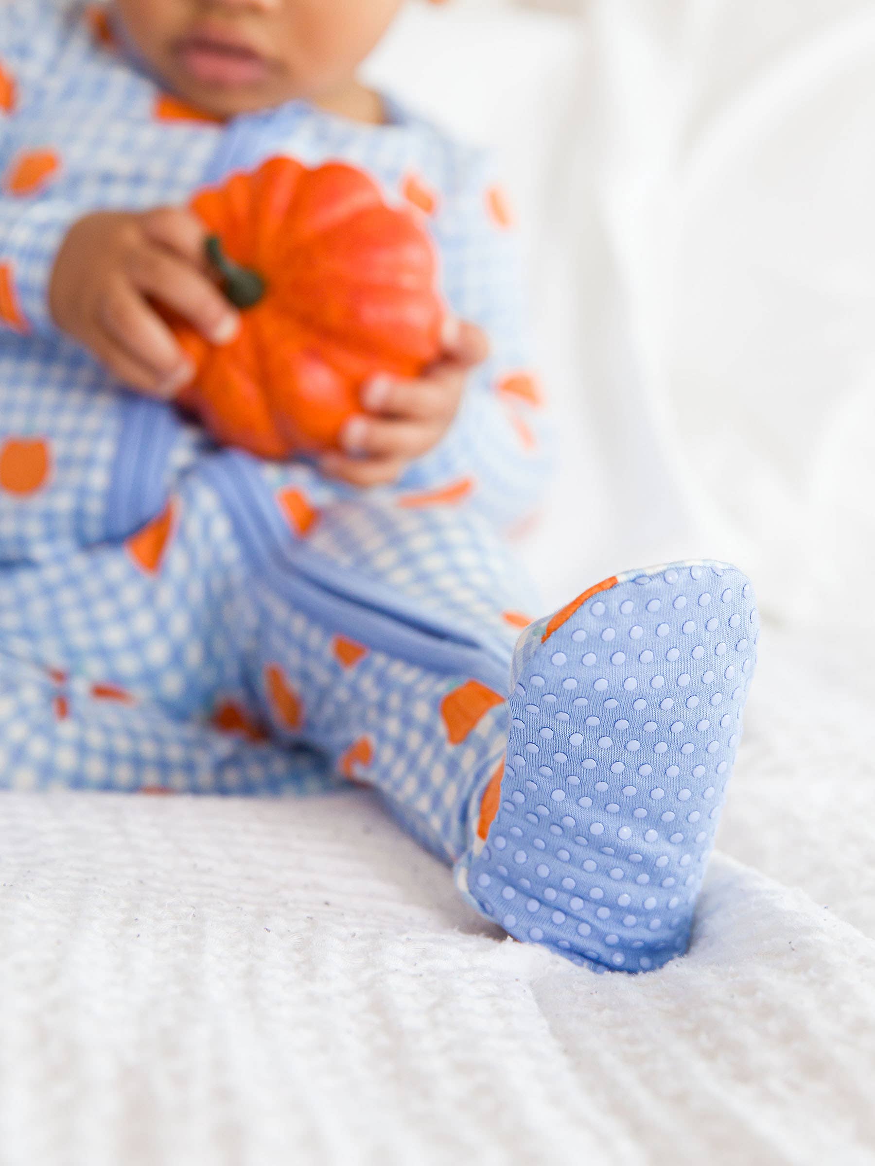 Pumpkin Patch Gingham Bamboo Footie