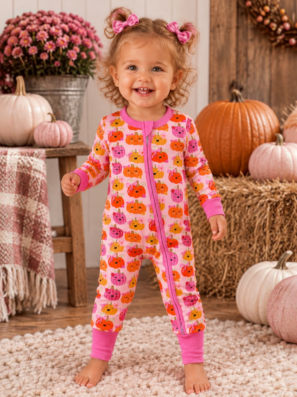 Pink Pumpkin Bamboo Footie