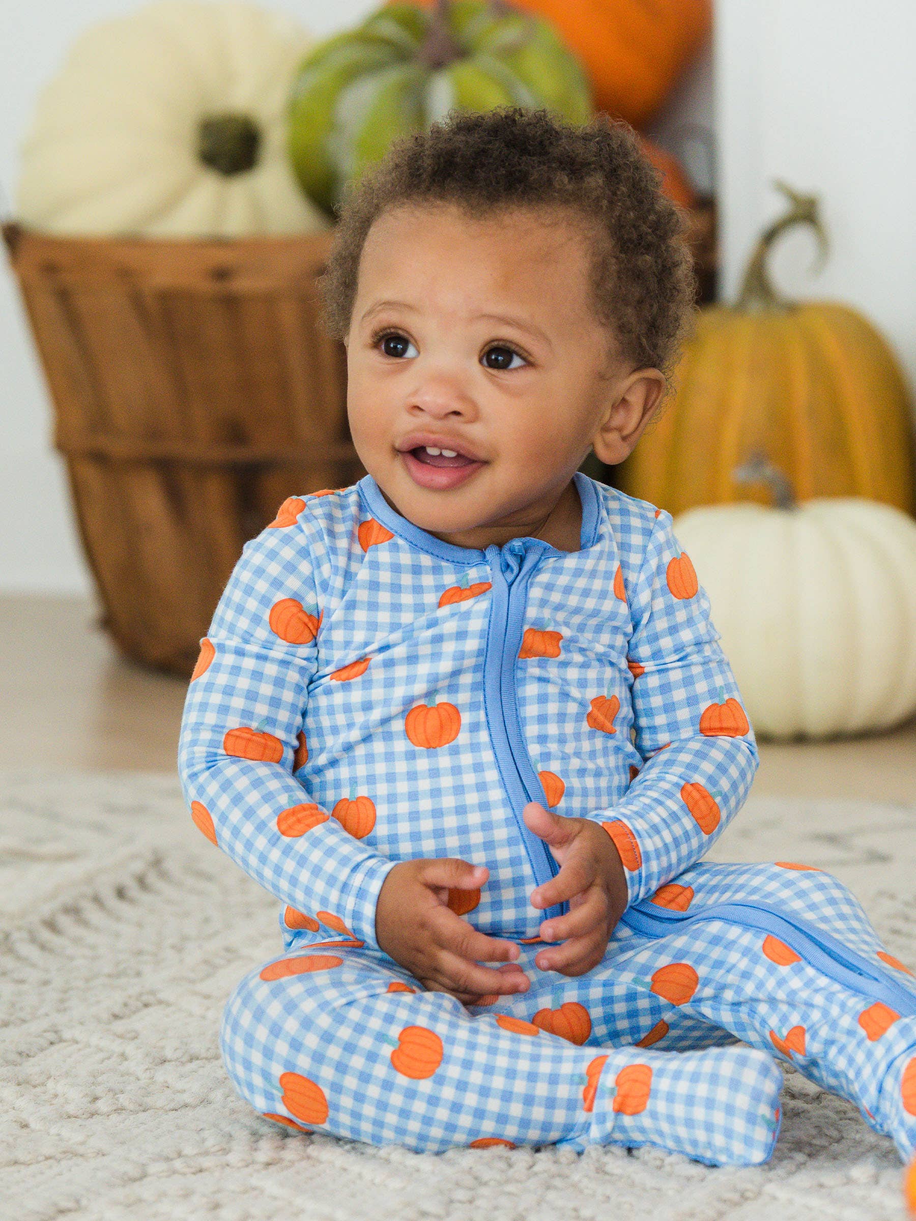 Pumpkin Patch Gingham Bamboo Footie